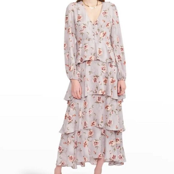 En Saison Grey Oroma Floral Long Sleeve Maxi Dress